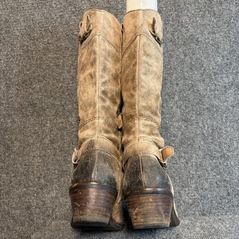 Franco Sarto Brown Suede Tall Riding Boots Womens 10 Buckle Western Cowboy Ombre